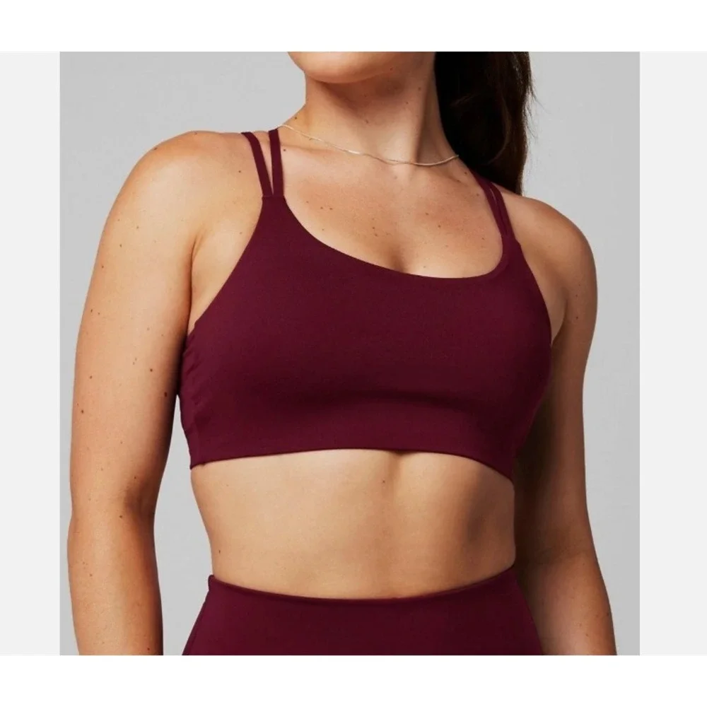 FABLETICS Principal Low Impact Bra‎ Size XL Faux Leather Merlot Strappy Cute Gym
